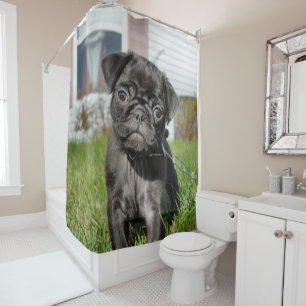 Zwarte pug douchegordijn