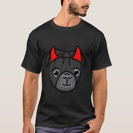 Zwarte Pug Duivel 243 T-shirt (Voorkant)