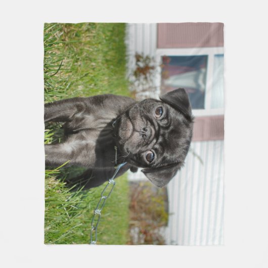 Zwarte pug fleece deken (Voorkant)