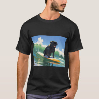 Zwarte pug gaat op vakantie surfen t-shirt
