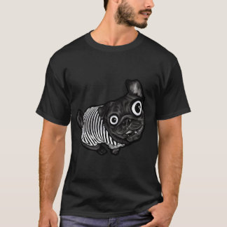 Zwarte pug gestreept t-shirt