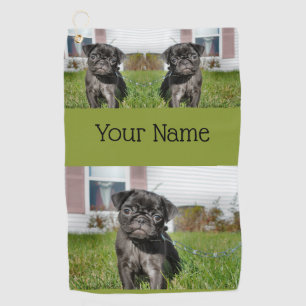 Zwarte pug golfhanddoek