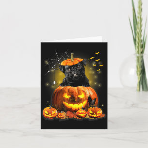 Zwarte Pug Griezelige Halloween Pompoen Hondenkop Kaart