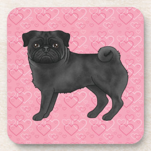 Zwarte Pug Hond Cartoon moppen Roze Liefde Hart Pa Bier Onderzetter