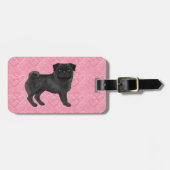 Zwarte Pug Hond Cartoon Mops Liefde Hart Patroon R Bagagelabel (Voorkant horizontaal)