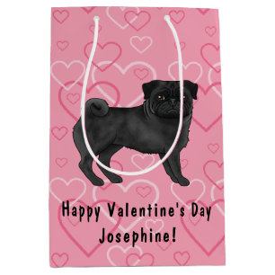 Zwarte Pug Hond Cartoon Mops Liefde Hart Patroon R Medium Cadeauzakje