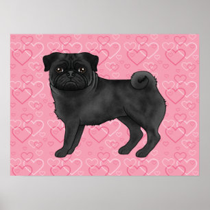 Zwarte Pug Hond Cartoon Mops Liefde Hart Patroon R Poster