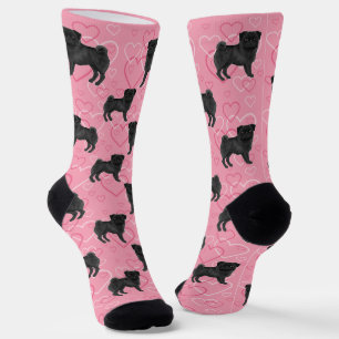 Zwarte Pug Hond Cartoon Mops Liefde Hart Patroon R Sokken