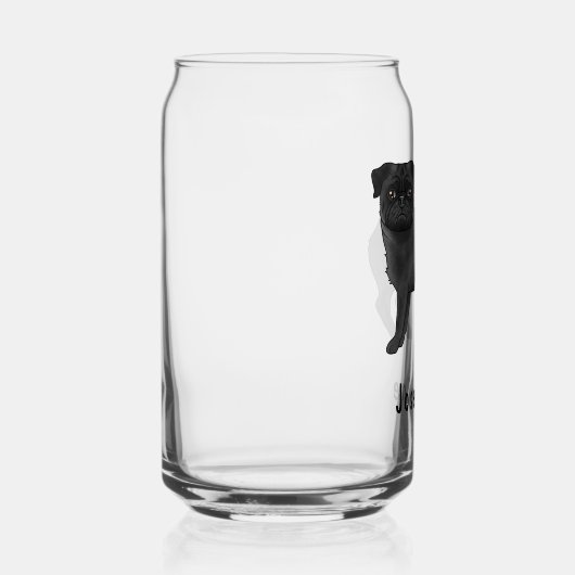 Zwarte Pug Hond Cute Cartoon Mops Met Aangepaste N Blikvorm Glas (Rechts)