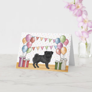 Zwarte Pug Hond Kleurrijke Pastels Gelukkig Verjaa Kaart