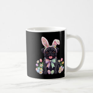 Zwarte pug hond paashaas eieren cute lente bloemen koffiemok