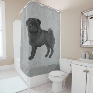 Zwarte Pug Hond Schattige Cartoon Hond Illustratie Douchegordijn