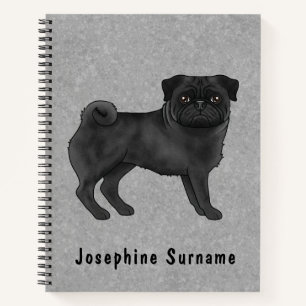 Zwarte Pug Hond Schattige Cartoon Hond Illustratie Notitieboek