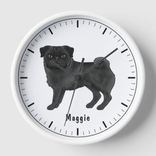 Zwarte Pug Hond Schattige Cartoon Illustratie Met