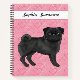 Zwarte Pug Hond Schattige Mopsen En Roze Harten Me Notitieboek