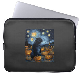 Zwarte Pug hond van gogh sterren nacht halloween F Laptop Sleeve