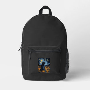 Zwarte Pug hond van gogh sterrenhemel halloween F Bedrukte Rugzak