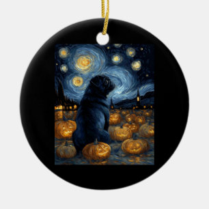 Zwarte Pug-hond van Gogh sterrenhemel Halloween F Keramisch Ornament