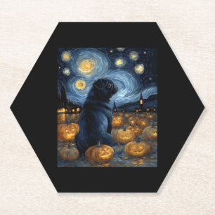Zwarte Pug hond van gogh sterrennacht Halloween F Kartonnen Onderzetters