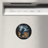 Zwarte Pug hond van gogh sterrennacht Halloween F Magneet (Insitu (Vaatwasser))