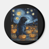 Zwarte Pug hond van gogh sterrennacht Halloween F Magneet (Voorkant)