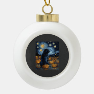 Zwarte Pug-hond van Gogh's sterrennacht Halloween Keramische Bal Ornament