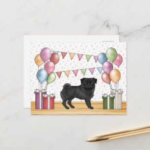 Zwarte Pug Honden Kleurrijke Pastel Verjaardagsbal Briefkaart