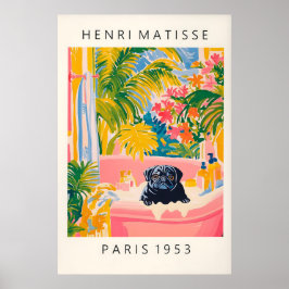 Zwarte Pug in badkuip kunstprint Funny Dog-badkame Poster