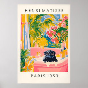Zwarte Pug in badkuip kunstprint Funny Dog-badkame Poster