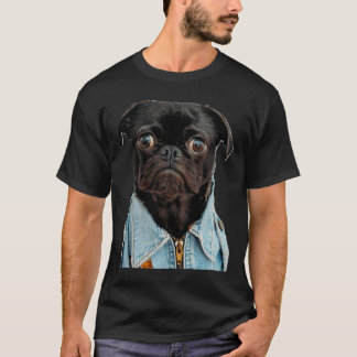 Zwarte Pug in Jeans Sticker Klassiek 181 T-shirt