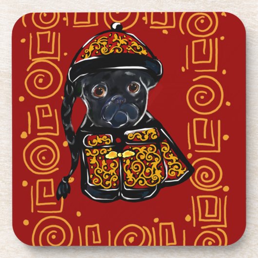 Zwarte Pug Jaar van de Hond Drankjes Onderzetter (Voorkant)