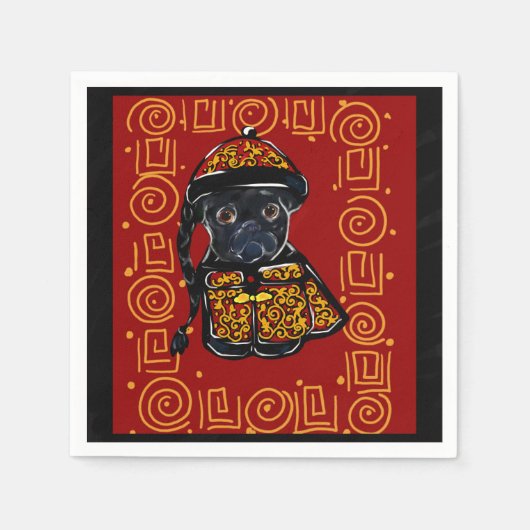 Zwarte Pug Jaar van de Hond Servetten (Voorkant)
