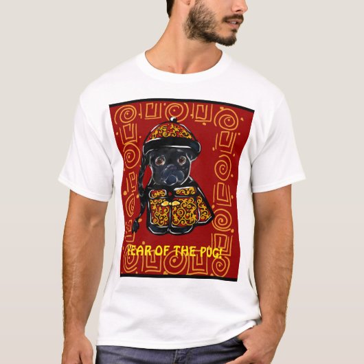 Zwarte Pug Jaar van de Hond T-shirt (Voorkant)