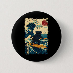 Zwarte Pug Japanse Kanagawa Golf Surfing Japan Moe Ronde Button 5,7 Cm
