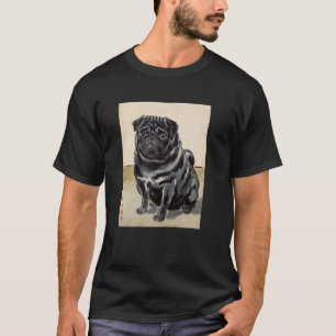 Zwarte Pug Japanse Kunst Kyosai Hond Oude Japan Ar T-shirt
