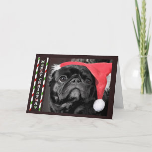 Zwarte Pug Kerstkaart Feestdagen Kaart