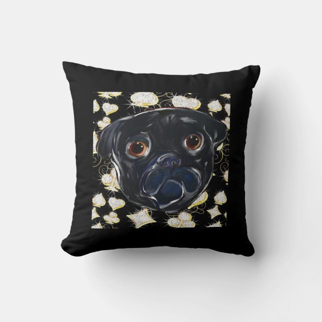 Zwarte Pug  Kussen (Voorkant)