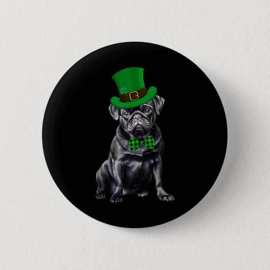 Zwarte Pug Patricks Dag Hoed Grappige St Patricks Ronde Button 5,7 Cm (Voorkant)