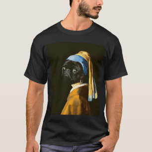 Zwarte Pug Portret Meisje met de parel - Jan T-shirt