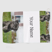 Zwarte Pug-puppy Golfhanddoek (Horizontaal)