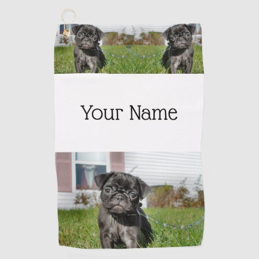 Zwarte Pug-puppy Golfhanddoek (Voorkant)