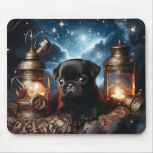 Zwarte Pug Puppy met Vintage Lantaarns Muismat