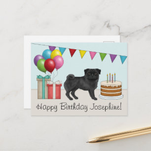 Zwarte Pug Schattige Cartoon Hond Kleurige Gelukki Briefkaart