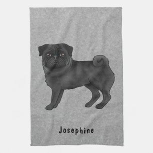 Zwarte Pug Schattige Cartoon Hond Met Aangepaste N Theedoek