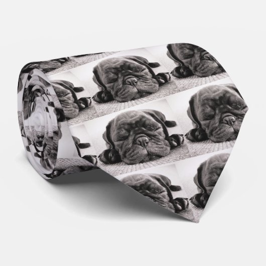 Zwarte pug stropdas (Opgerold)