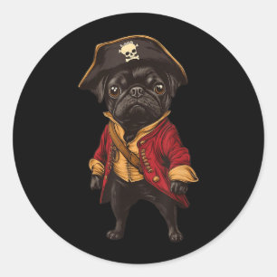 Zwarte Pug verkleed als piraat Funny Dog Pug Ronde Sticker