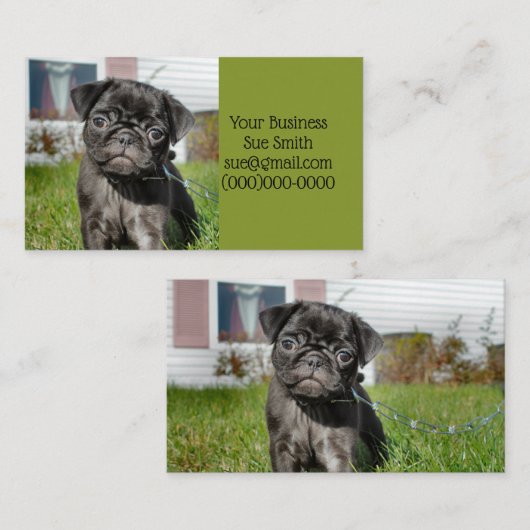 Zwarte pug visitekaartje (Voorkant / Achterkant)