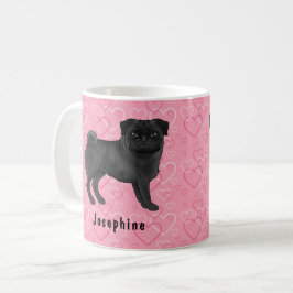 Zwarte Pugs Hond Schattige Mopsen En Roze Harten M Koffiemok