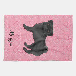 Zwarte Pugs Hond Schattige Mopsen En Roze Harten M Theedoek