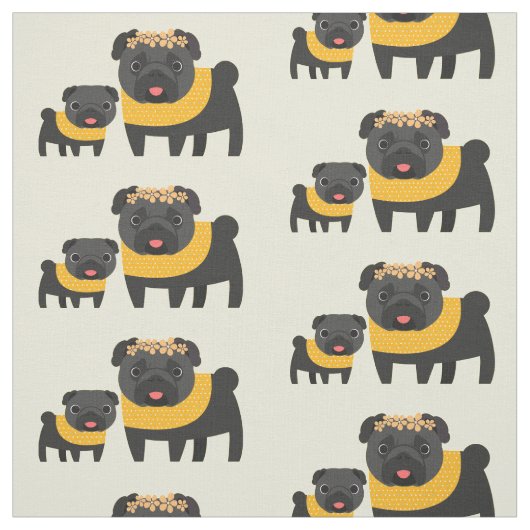 Zwarte pugs stof (Swatch)